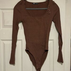 Zara Brown Long sleeeve Bodysuit